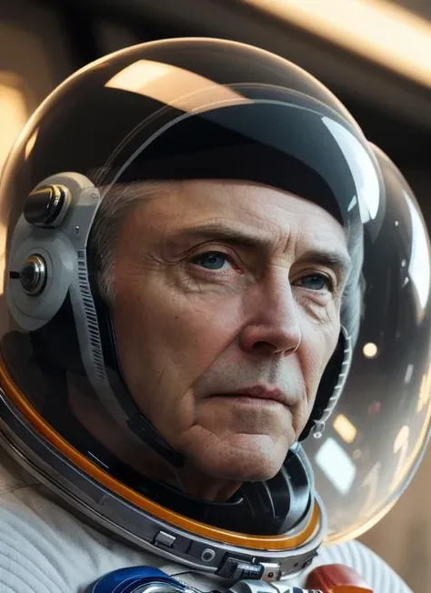 photo of cwo1, man in ((retro spacesuit with bubble helmet)), photorealistic painting,  portrait, stunningly attractive(extremely detailed 8k wallpaper), highly detailed face, intricate, 8k, highly detailed, volumetric lighting, digital painting, intense, sharp focus, art by artgerm and rutkowski and alphonse mucha, cgsociety,  vibrant, dynamic atmosphere, photorealistic, closeup 
<lora:ChristopherWalkenOld:0.8>