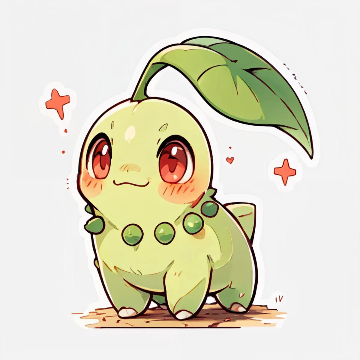<lora:Kawaii:0.6>, solo, blush, smile, closed mouth, <lora:Chikorita_Pokemon:0.8>, Chikorita_Pokemon, simple background,