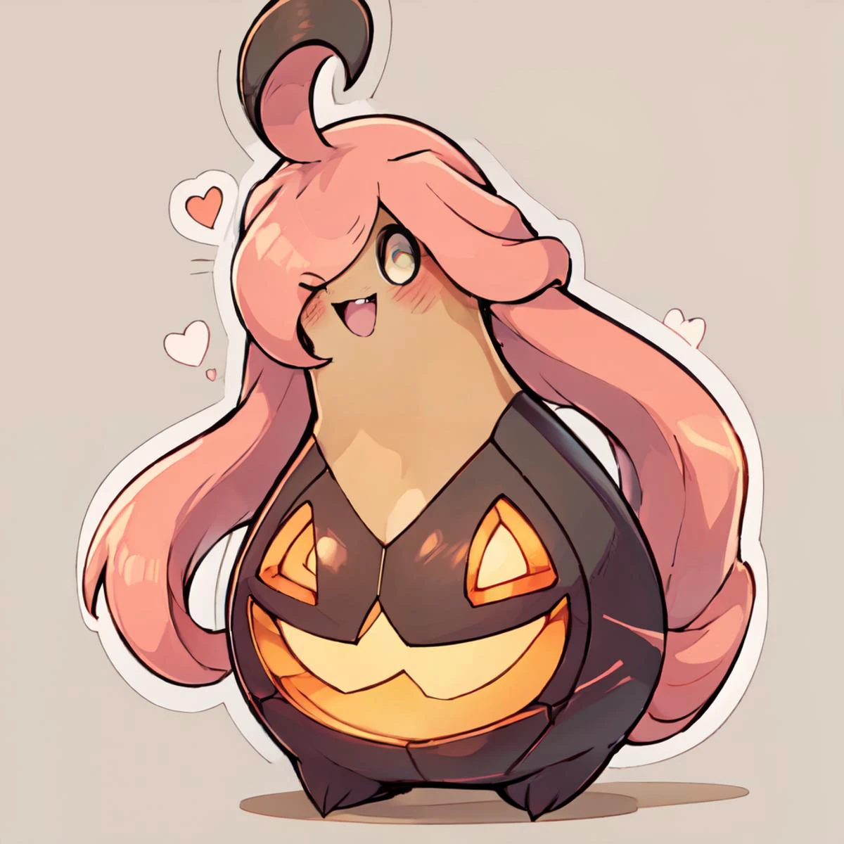 <lora:Kawaii:0.6>, solo, blush, smile, <lora:Gourgeist_Pokemon_Anime:0.8>, Gourgeist_Pokemon, simple background,