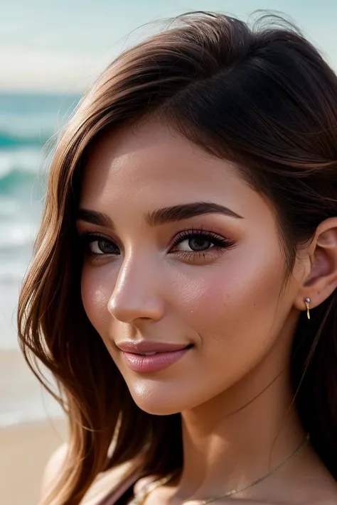 photo of beautiful (EPJ4sm1n44l4g1c:0.99), a woman in ( hangar :1.1), perfect hair, wearing ( challis :1.2), modelshoot style, (extremely detailed CG unity 8k wallpaper), professional majestic (photography by nan goldin :1.1), ( Kodak 616 Junior Camera ), 24mm, exposure blend, hdr, faded, extremely intricate, High Detail, Sharp focus, dramatic, soft cinematic light, (looking at viewer), (detailed pupils), cute smile, 24mm, 4k textures, soft cinematic light, adobe lightroom, photolab, elegant, ((((cinematic look)))), soothing tones, insane details, hyperdetailed, low contrast, ("I've got a bad feeling about this.":1.1), ( Beach Day :1.2 )