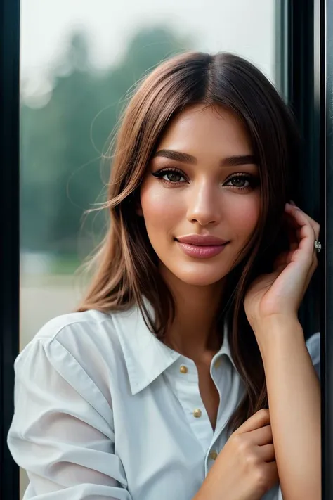 photo of beautiful (EPJ4sm1n44l4g1c:0.99), a woman in ( phone booth, fantastic scenery, window, overcast :1.1), perfect hair, wearing ( longcloth :1.2), modelshoot style, (extremely detailed CG unity 8k wallpaper), professional majestic (photography by martin parr :1.1), ( Canon EOS RP Mirrorless Camera ), 24mm, exposure blend, hdr, faded, extremely intricate, High Detail, Sharp focus, dramatic, soft cinematic light, (looking at viewer), (detailed pupils), cute smile, 24mm, 4k textures, soft cinematic light, adobe lightroom, photolab, elegant, ((((cinematic look)))), soothing tones, insane details, hyperdetailed, low contrast, ("I've got a bad feeling about this.":1.1), ( Brocore :1.2 )