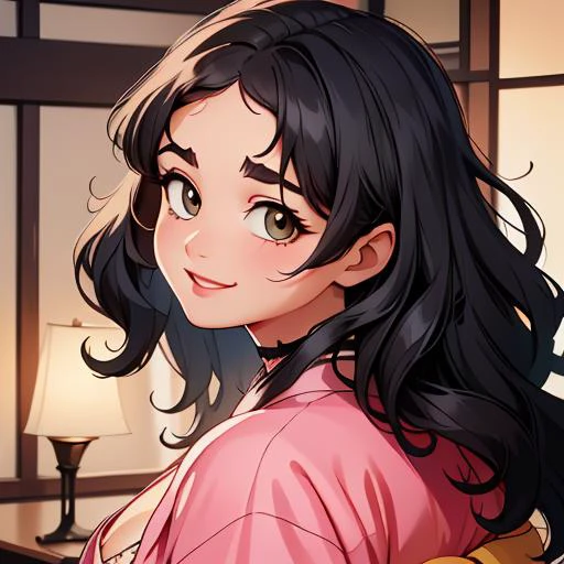 (masterpiece:1.4), high quality, high definition, sharp focus, detailed face, anime, best quality, 4k, 8k, absurd resolution, intricate detail, detailed hands, detailed eyes, animation, illustration, highly detailed, highres, extremely detailed, <lora:hyperdenoiser_v090:0.6>, 1girl, OverallDetail, <lora:sensualface_type2:0.6>, naughty smile, choker, (pink kimono:1.4), cleavage, (fishnets), breasts, plump, curvy,<lora:ETO_OCC002:0.7> ETO_OCC, black hair, curly hair,longhair, thick eyebrows, (looking at viewer), (hazel eyes:1.3), <lora:ETO_OC:0.2> ETO-OC, <lora:pinup_resize:0.8> elvgren, Slowly turning around to face someone else
