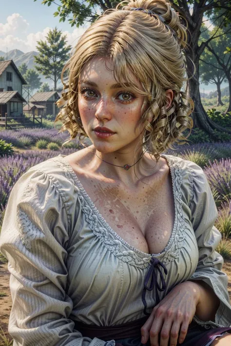 (masterpiece, best quality:1.3) 
<lora:epi_noiseoffset2:1> <lora:add_detail:0.7> <lora:RDRKarenJones:0.7>
RDRKarenJones, 1girl, solo, blonde hair, realistic, medium close-up , bustling cityscape, midday, energetic and vibrant with a mix of sunlight and towering buildings  by Thomas Kinkade and Thomas