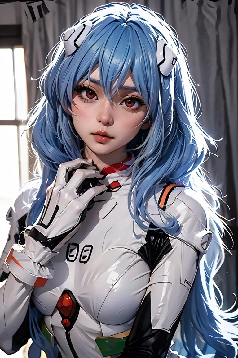 (masterpiece, best quality), 1girl, beautiful face, <lora:ayanami_longhair_plugsuit_cosplay_costume_v1:1> ayanami cosplay costume, cosplay, long hair, bodysuit, skin tight, hairpods, see-through,