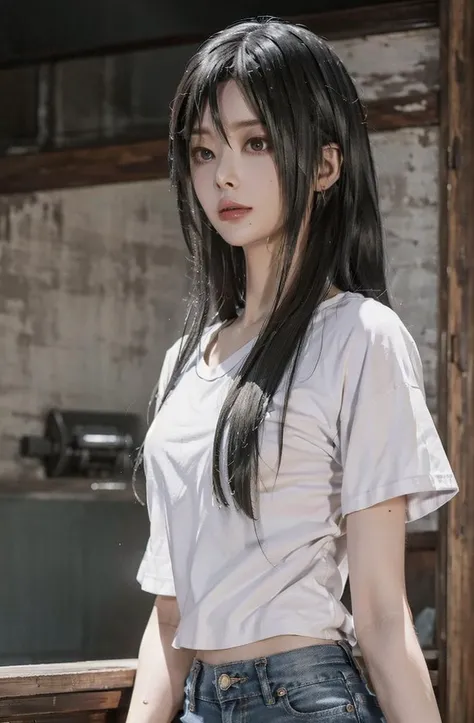 ((best quality, 8k, masterpiece: 1.3)), sharp: 1.2, perfect body beauty: 1.4, slender abs: 1.2, (white t-shirt, and denim shorts: 1.1 ), city streets: 1.2, highly detailed facial and skin textures, detailed eyes, double eyelids, black hair, long hair, small perspective, <lora:Vinnegal:0.9>