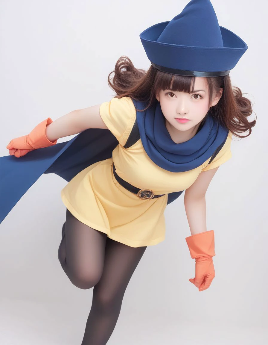 score_9, score_8_up, score_7_up, best quality, masterpiece, source_anime, [:photo, irl, real, eye_focus, ultrarealistic, photorealistic, natural skin, detailed skin:0.3]
alena, brown eyes, brown hair, curly hair, long hair, cape, dress, gloves, hat, pantyhose, yellow dress, scarf, short sleeves, <lora:dq-alena-ponyxl-lora-nochekaiser:1>
[fighting_stance:Japanese:0.4], (smirk:0.8)