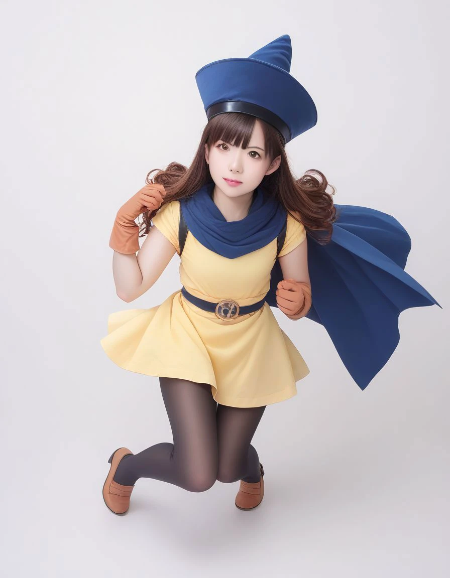 score_9, score_8_up, score_7_up, best quality, masterpiece, source_anime, [:photo, irl, real, eye_focus, ultrarealistic, photorealistic, natural skin, detailed skin:0.3]
alena, brown eyes, brown hair, curly hair, long hair, cape, dress, gloves, hat, pantyhose, yellow dress, scarf, short sleeves, <lora:dq-alena-ponyxl-lora-nochekaiser:1>
[fighting_stance:Japanese:0.4], (smirk:0.8)