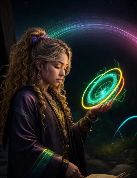((best quality)), ((masterpiece)), ((realistic)), (detailed), male , Late twenties Sturdy, Native Hawaiian, Amber eyes, , Honey Blonde Top knot hair, Boredom,, Observing the dance of magical fireflies, learning from their luminescence, elemental Wings Space Mage, (Electric current,Wavy lines,MustardYellow ,Mesmerizing,rainbow,Solid,Torus magic:1.3) Technology manipulation, Post-Cyberpunk , Concentrated stance, eyes closed, mentally focusing on the spell, Astral Gleam, Hogwarts School of Witchcraft and Wizardry, Serpentine stone, Glow-in-the-Dark Insects, Wall Grazing, ((masterpiece)), absurdres, HDR, <lora:add_detail:1>, <lora:LowRA:0.5>