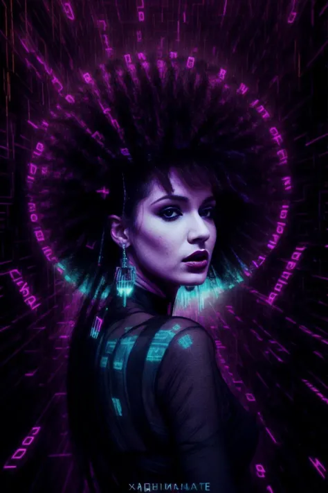 xkm_datarain, a beautiful 25 year old goth woman by Ingrid Baars, neon lights, <lora:xkm_datarain:1>, modelshoot style, (high detailed skin:1.2), 8k uhd, dslr, soft lighting, high quality, film grain, Fujifilm XT3