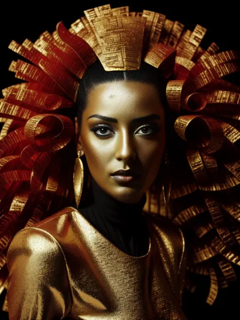 a beautiful 25 year old woman by xkm_datarain and Ingrid Baars <lora:xkm_datarain-000005:.8>, black and gold