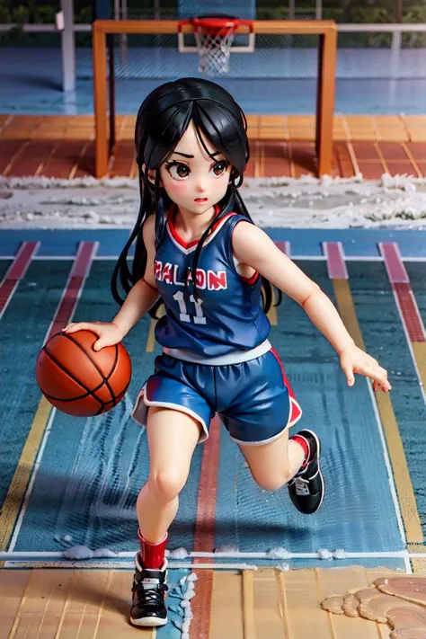 (8k, best quality, masterpiece:1.2),yamcha,1boy, black hair, solo, spiked hair, black eyes,long hair, bangs, tank top, shorts, basketball uniform, basketball court,serious, AS-YoungestV2, <lora:hipoly_3dcg_v7-epoch-000012:0.3>