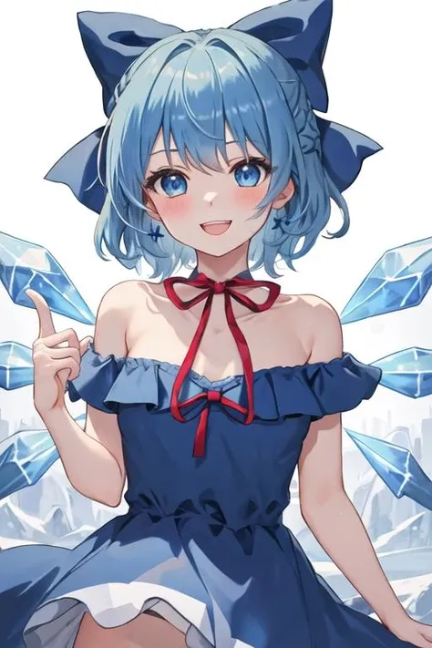 masterpiece,Highest quality,1 Girl,alone,Pokémon-like art style, (loli, gigantic breasts:1.3), 前から, CIRNO_TOUHOU, 1GIRL, CIRNO, SOLO, BLUE HAIR, BOW, HAIR BOW, SHORT HAIR, BLUE EYES, BLUE BOW, WINGS, ICE, ICE WINGS, DRESS, BLUE DRESS, BLUE_HAIR, BOW, CIRNO, SHORT_HAIR, HAIR_BOW, WINGS, BLUE_EYES, ICE, ICE_WINGS, BLUE_BOW, RIBBON, SMILE