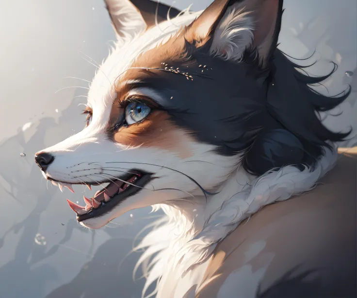 8k, 8k wallpaper, (an extremely delicate and beautiful:1.1), absurdres, (beautiful detailed eyes:1.3), (best illustration:1.1), (best quality:1.3), (best shadow:1.1), (cinematic lighting:1.2), detailed eyes, (detailed_light:1.1), (dreamy:1.1), (extremely detailed CG unity 8k wallpaper:1.1), highres, (masterpiece:1.3), official_art, ray tracing, (stylized:1.3), trending on artstation, (ultra_detailed:1.2)
animal, fox, face, close-up, (facing_to_the_side:1.2), no_humans, open_mouth