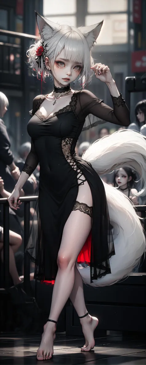 (STYLE & COMPOSITION:0)
1girl, black, full_body, red, sparkle, white, solo
(POSE & EXPRESSION:0)
(averting_eyes:1.1), (crying:1.2), (dancing:1.3), dynamic_pose, lonely, sad, (tears:1.2)
(CHARACTER:0)
(FACE:0)
animal_ears, animal_ear_fluff, bangs, collarbone, eyelashes, feather_boa, flowing_hair, fox_ears, (lace:1.2), lace_choker, lips, long_hair, makeup, pale_skin, red_dress, red_eyes, red_eyeshadow, red_flower, red_lips, (runny_makeup:1.2), shiny_hair, shiny_skin, silver_hair, very_long_hair, wet_hair, white_choker, white_hair
(PORTRAIT:0)
black_dress, breasts_apart, (lace_dress:1.2), small_breasts, tight_dress
(UPPER_BODY:0)
side_slit
(COWBOY_SHOT:0)
ankle_cuffs, (fox_tail:1.2), white_tail
(FULL_BODY:0)
barefoot
(NSFW:0)
(BACKGROUND:0)
checkered_floor, marble_floor
(EMBEDDINGS:0)