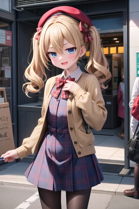 <lora:sensualface_type1_v3:1>
(cleavage:-1.5),
insanely detailed, absurdres, ultra-highres, ultra-detailed, best quality,
1girl, solo, nice hands, perfect hands
BREAK
(vintage-inspired beret with flower pin:1.3), (navy and red plaid dress:1.5), (golden buttons down the front:1.2), (ivory blouse with ruffle detailing and red bow tie:1.4), (peach cardigan with cable knit pattern:1.3), (black tights:1.1), (red Mary Jane shoes:1.2)
, BREAK (nsfw:-1.5)
BREAK
evil seductive smile, open mouth, wavy mouth,
cute pose, cowboy shot
BREAK
slender, kawaii, perfect symmetrical face, ultra cute girl, ultra cute face, ultra detailed eyes, ultra detailed hair, ultra cute, ultra beautiful
BREAK
in harajuku, shibuya, tokyo, street, crowd, cityscape
BREAK
(blonde hair, blue eyes), twintails, hair between eyes
