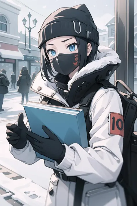 <lora:frost-000035:1> tsangfrst, frstdef, beanie, mouth mask, jacket, winter clothes,
1girl, shopping