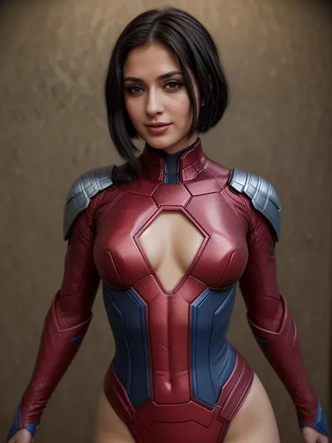 a (fully dressed in a crimson and blue colored marvel universe cosplay costume, 41 year old Lebanese voluptuous woman with short straight black hair and clearly adult features:1.3). her asymmetrical face, eyebrows, hair color and body (look a lot like a mix of [alexandra krosney:anna sawai:0.7] and [monica bellucci:person:0.3]:1.2). her arms, legs, belly, and breasts are fully covered by her clothes. mouth closed. skin pores, highly detailed skin, photograph, DSRL, dslr, Fujifilm XT3. best quality, RAW photo, realistic photo. <lora:more_details:0.56> <lora:add_detail:0.37> <lora:epiCRealLife:0.15> <lora:epiCRealismHelper:0.33> <lora:polyhedron_skinny_all:0.36> <lora:real_skin:0.16> <lora:weight_slider_v2:-0.2> <lora:breastsizeslideroffset:-0.5>