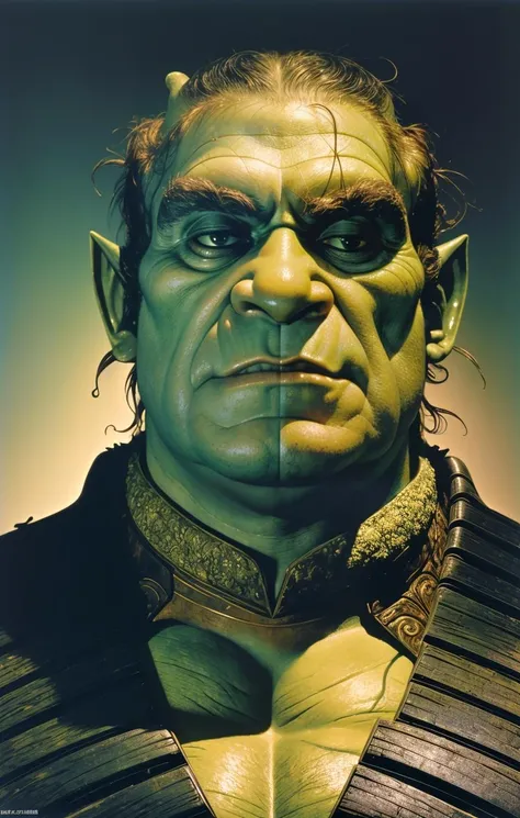 <lora:nori2:1>noriyoshiohrai technicolor, photo realistic, photorealism, raw, ominous lighting, 8k, masterpiece, uhd, incredible composition, Sharp focus. intricate, ultradetailed, Shrek dressed as Frankenstein, cinematic still, bokeh,