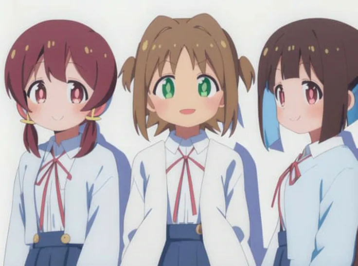 HozukiMomiji MurosakiMiyo OkaAsahi, ((3girls)), school uniform, blue skirt, shadow