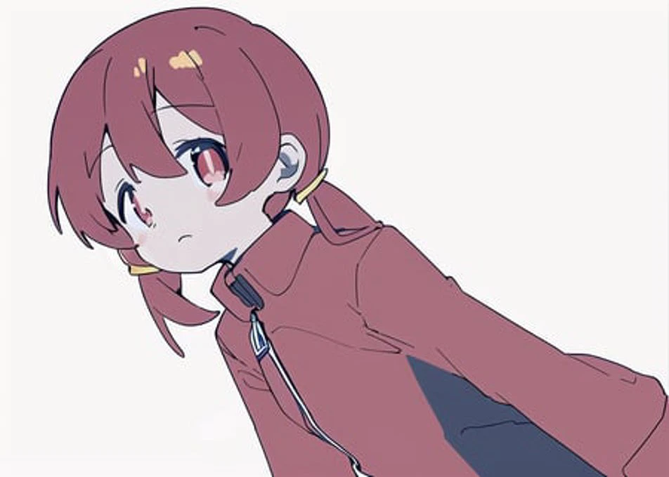 hair,(MurosakiMiyo) with beautiful eyes, twintail, outlined, by (mochizuki kei:1.1), arms, simple background, cool, expressionless, uniform,colorful background, cinematic angle, 4K wallpaper, jacket