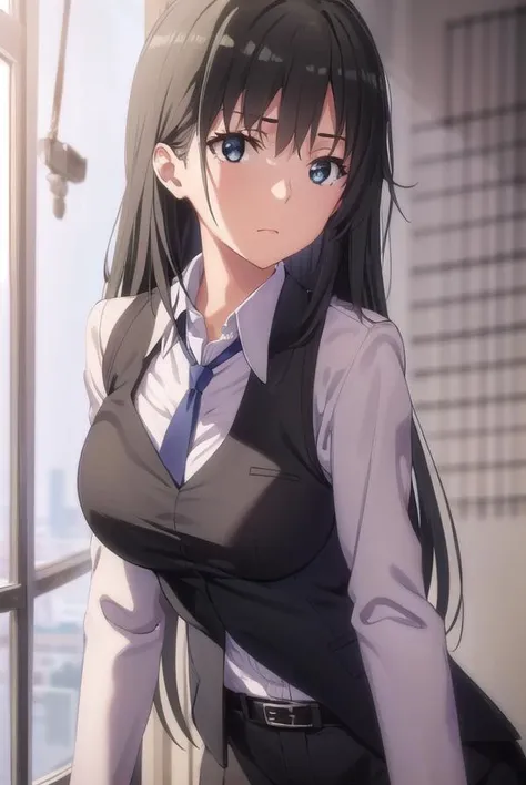 shizukahiratsuka, <lora:shizuka hiratsuka s2s3-lora-nochekaiser:1>,
shizuka hiratsuka, long hair, black hair, (black eyes:1.5),
BREAK necktie, belt, vest,
BREAK indoors, classroom,
BREAK looking at viewer, (cowboy shot:1.5),
BREAK <lyco:GoodHands-beta2:1>, (masterpiece:1.2), best quality, high resolution, unity 8k wallpaper, (illustration:0.8), (beautiful detailed eyes:1.6), extremely detailed face, perfect lighting, extremely detailed CG, (perfect hands, perfect anatomy),