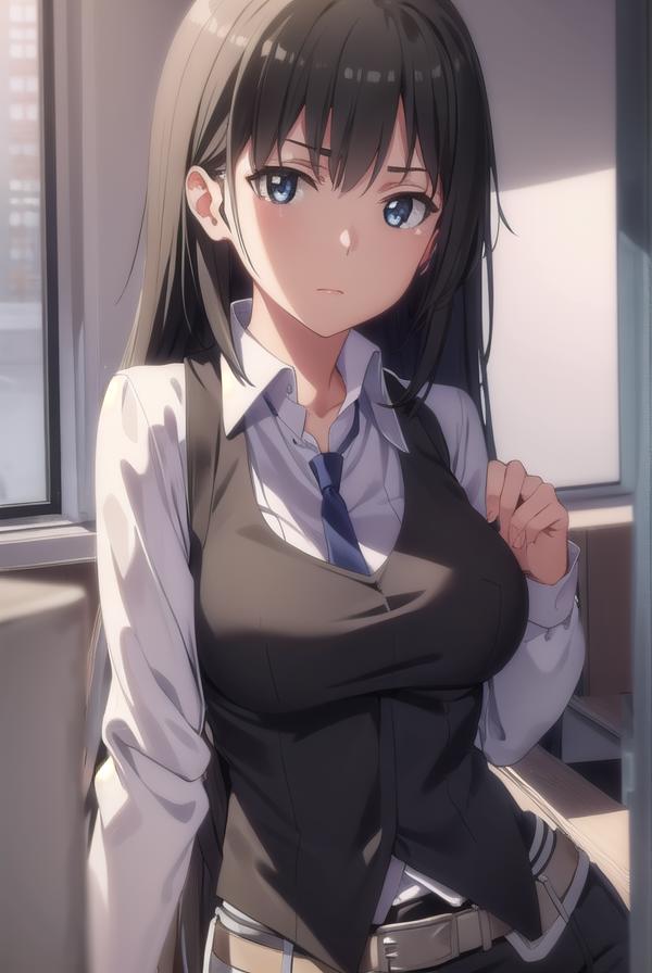 Anime girl with long black hair and blue eyes in a school uniform ...