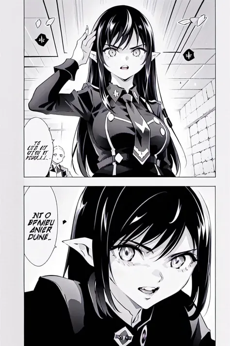 ((())), multiple girls, multiple boys, 1boy, male focus, uniform,upskirt, hentai, sexual,((dungeon seeker)), manga, comic, greyscale, monochrome,1girl,pointy ears,size difference,age difference, upper body focus,english text, speech bubbles, skeleton, hitman, <lora:Darkseal_Manga_Comic_TEIS1-4.15:.75> <lora:Darkseal_Dungeon_Seeker>, <lora:SlaveSecond:1.1>, looking at the viewer, super saiyan,eyes, index finger raised, short hair, open arms, open hug, claws, necktie, parody, realistic, horror (theme), long hair, 1girl, hair between eyes, no humans, formal , suit, close-up, parody