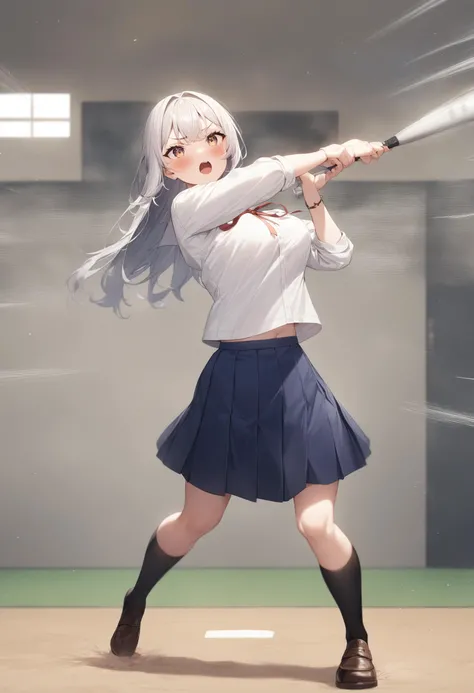 1girl, <lora:sdxl2-flat2-512b:-1>,medium breasts,school uniform,
<lora:battingstance_XL_v1:1>,batting stance, baseball bat,  speed lines, motion blur, motion lines,
from behind, wide shot, looking up, determined, in front of station, open mouth,
masterpiece, best quality, very aesthetic, absurdres