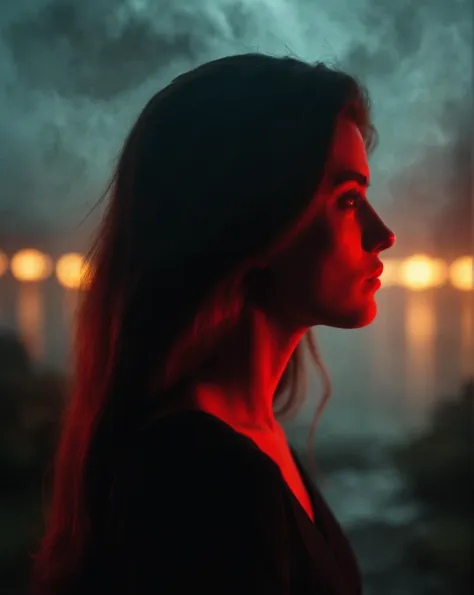 1girl, long hair, low light, dramatic lighting, darkness, eye lighting, smoke, red light, . shallow depth of field, vignette, highly detailed, high budget, bokeh, cinemascope, moody, epic, gorgeous, film grain, grainy, (raw,score_8_up),photo, raw,realistic