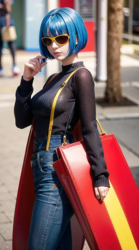 Red, Yellow, Blue photoshoot, ((best quality)), <lora:balenciaga_66160_lora:1> <lora:add_detail:1>, BALENCIAGA, street fashion