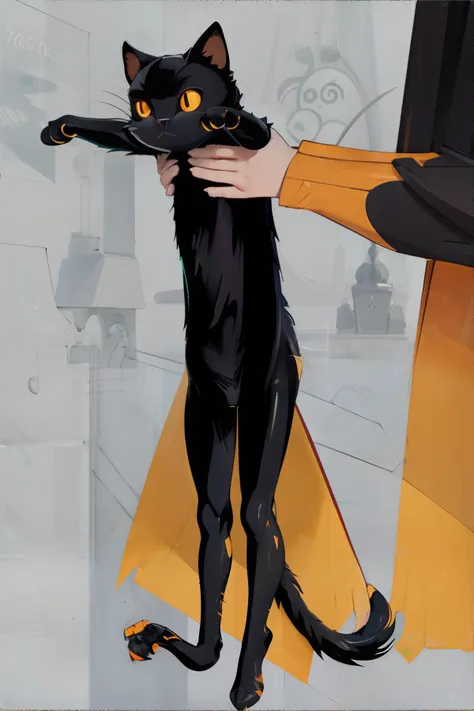 <lora:longcatmeme:1.0>, black cat, orange eyes, IncrsLcmSolo, full body || masterpiece, perfect quality, sharp focus, shallow depth of field, 8k