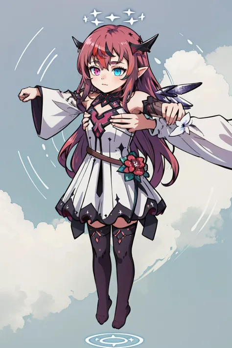 (masterpiece, best quality), intricate details,
1girl, <lora:IrysHololive:0.8> IrysHolo, heterochromia, long hair, halo, IrysBase, heterochromia, long hair, white dress, thighhighs, bare shoulders, white dress, flower, detached sleeves, halo, detached wings,
<lora:LongcatMemeSolo:1.1> IncrsLcmSolo, full body, chibi