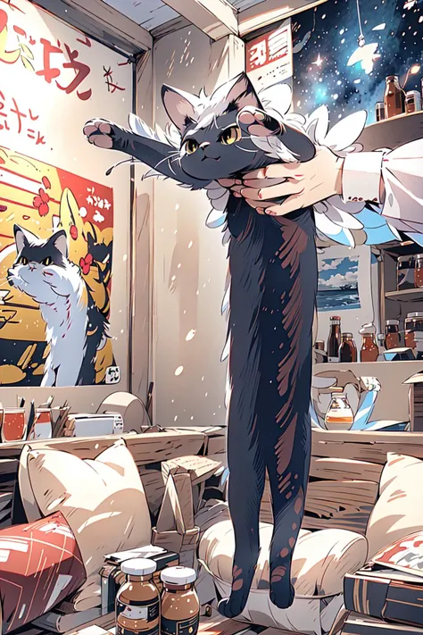 <lora:LongcatMemeSolo:1.3>, IncrsLcmSolo , chibi, ((cute, adorable ,fat black cat):1.1, 1cat, solo, animal), (detail(sofa, starry night sky, windows ), indoors), (full body:1.5), soft light, (angry), PIXIV ,cozy animation scenes, winter, raining, (cat sitting on sofa and look at sky),
(RAW photo, best quality), (realistic, photo-realistic:2.0), extremely detailed, CG, 8k Amazing, finely detail, (masterpiece:2.0, best quality), (intricate details, depth of field), <lora:cozy animation scenes_20230824111332:0.7> <lora:cat_20230627113759:0.6>, wide angle view,