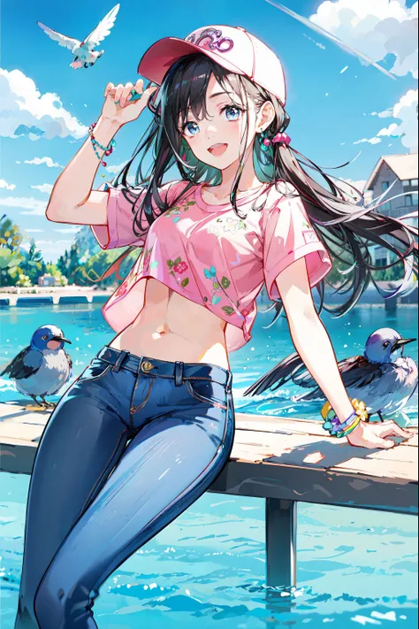 ,(Masterpiece:1.2, high quality), (pixiv:1.4),TIV,
1girl, transparent, umbrella, skirt, sky, solo, holding, black hair, outdoors, bag, cloud, looking at viewer, shirt, short hair, holding umbrella, white skirt, bangs, transparent umbrella, railing, jewelry, short sleeves, closed mouth, blue eyes, teruterubouzu, jacket, blue sky, blurry, black shirt, standing, cloudy sky, smile, collarbone, blush, depth of field, day, open clothes, bracelet, pink jacket, bridge, cowboy shot <lora:TIV:0.8>