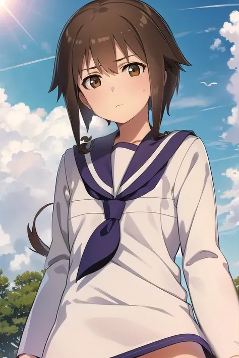 junkotakei, <lora:junko takei manga-lora-nochekaiser:1>,
junko takei, short hair, brown hair, (brown eyes:1.7), sidelocks,
BREAK school uniform, swimsuit, school swimsuit, swimsuit under clothes, serafuku, blue sailor collar, long sleeves,
BREAK outdoors, nature, forest, trees, grass, sun, sky, clouds,
BREAK looking at viewer,
BREAK <lyco:GoodHands-beta2:1>, (masterpiece:1.2), best quality, high resolution, unity 8k wallpaper, (illustration:0.8), (beautiful detailed eyes:1.6), extremely detailed face, perfect lighting, extremely detailed CG, (perfect hands, perfect anatomy),
