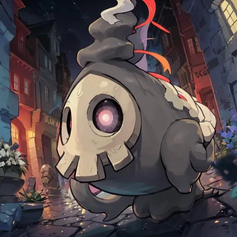 ((masterpiece,best quality)), absurdres,
<lora:Duskull_Pokemon_Anime:1>, Duskull_Pokemon, no humans, pokemon \(creature\), , traditional_youkai,
solo, smiling, looking at viewer,
purple theme, graveyard in background,