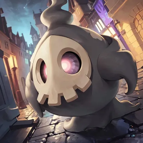 ((masterpiece,best quality)), absurdres,
<lora:Duskull_Pokemon_Anime:0.8>, Duskull_Pokemon, no humans, pokemon \(creature\), ,
solo, smiling, looking at viewer,
purple theme, graveyard in background,
