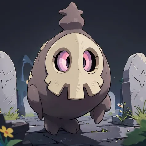 ((masterpiece,best quality)), absurdres,
<lora:Duskull_Pokemon_Anime:0.8>, Duskull_Pokemon, no humans, pokemon \(creature\),
solo, smiling, looking at viewer,
purple theme, graveyard in background,