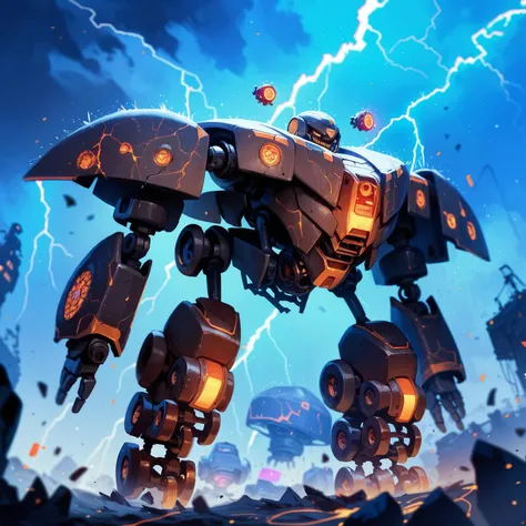 score_9, score_8, score_8_up, score_7_up, score_6, rating_safe, cinematic, giant robot emperor dominating, thunderstorm, fully featured robot design, lightning, plasma colored, sparkling machine, explosions, robot drones floating, chaos, nuclear radiation, intricate, complex textured <lora:prbt1:1.4>
