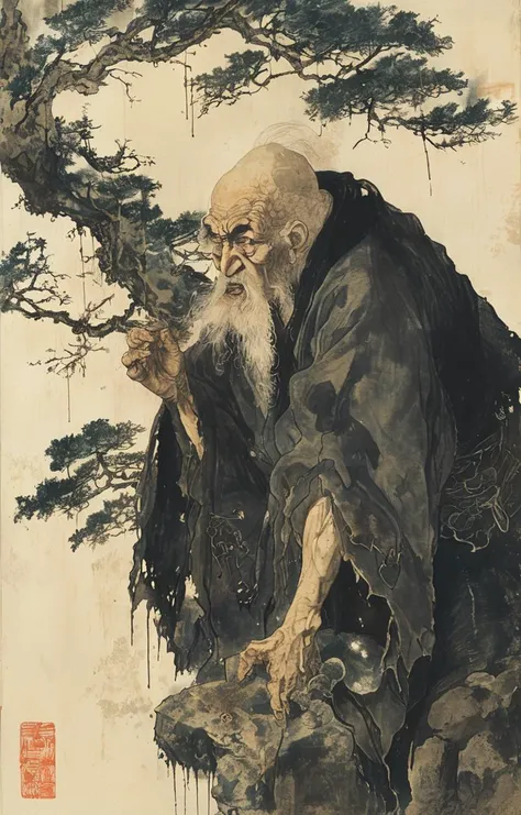 masterpiece,best quality,<lora:tbh162-sdxl:0.9>,illustration,style of Kawanabe Kyosai, Nazgul over sleeping town