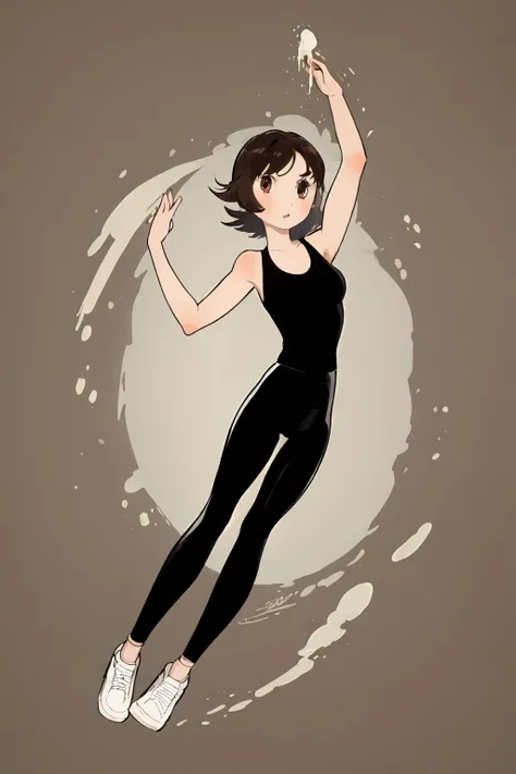 full body, solo, 1girl, dark brown hair, cream eyes, leggings, <lora:osamu_tezuka_style_v02:1>