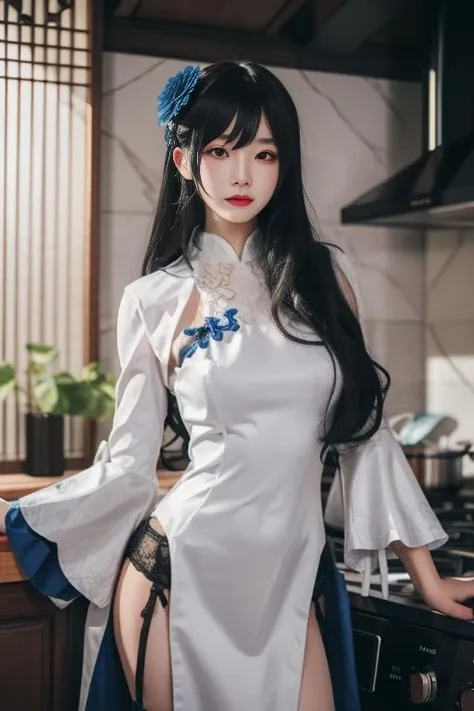 ultra-detailed,highly detailed,best quality,masterpiece,illustration,
1girl, gftype95, type 95 \(girls' frontline\),cosplay, cowboy shot,
chinese clothes,china dress,long dress, frilled sleeves, long sleeves, clothing cutout,
indoors, kitchen,
<lora:gftype95_v1_04:0.7>