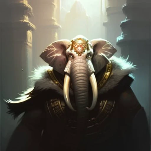 Portrait of an Loxodon_Person, Fantasy, Frostpunk, Volumetric lighting, concept art, brush stroke style, artstation, trending, highly detailed, art by greg rutkowski