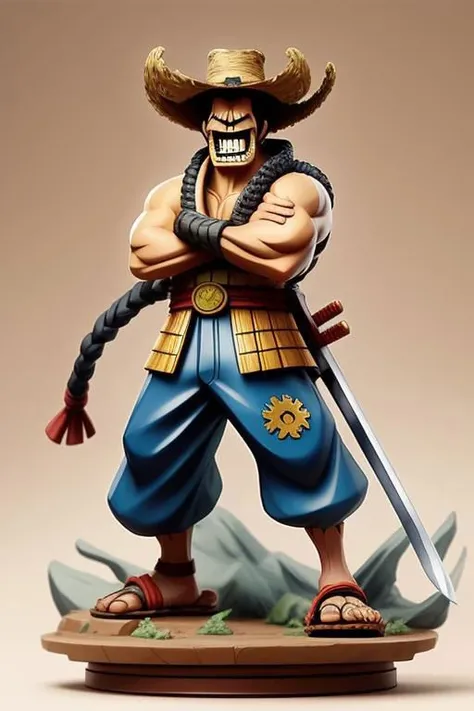 hypothetical son (solo) of big mom and kaido, three sword style pose, in japan, (one piece), more_details:-1, more_details:0, more_details:0.5, more_details:1, more_details:1.5
