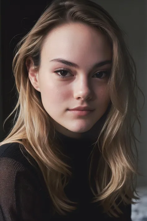 Portrait of pretty young (18-year-old) Caucasian (futurasilver5000v5:1.07) wearing a high neck sweater<lora:epi_noiseoffset2:1> BREAK , BREAK (masterpiece, extremely detailed skin, photorealistic, heavy shadow, dramatic and cinematic lighting, key light, fill light), sharp focus, BREAK epicrealism