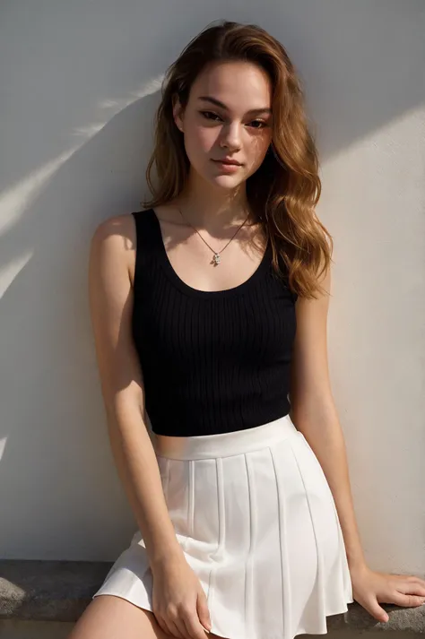 16 year old pre-teen, European, blonde, off-the-shoulder blouse, tiny pleated skirt, black tights, hairy vagina, ray tracing, HDR, high grain, high chromatic aberration