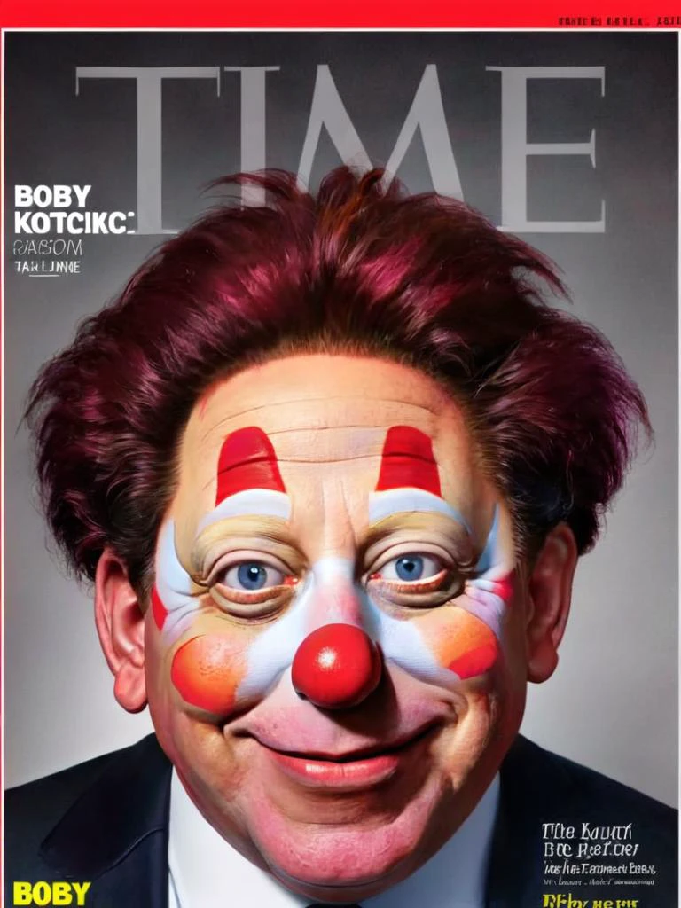 <lora:time_v10:1> time magazine, Bobby kotick dressed as a clown