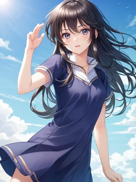 <lora:Ayra_FE-10:0.8>, ayra fe, masterpiece, ultra high quality cg, best quality, 1girl, blue sky background, dynamic pose