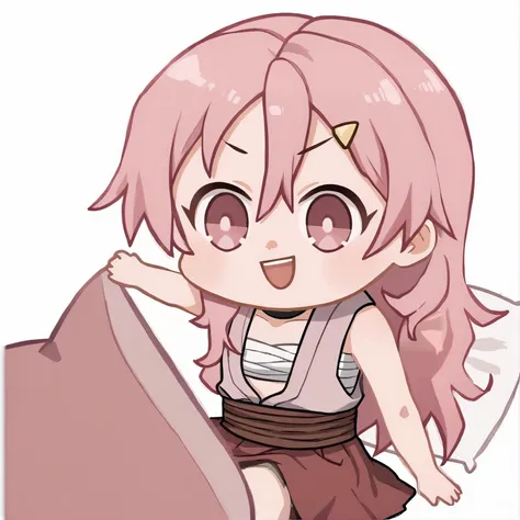 Seggs, chibi, open mouth, smile <lora:Seggs_XLPD:1.1>1girl, long hair, pink hair, pink eyes, messy hair, hairpin, sleeveless, open clothes, chest sarashi, choker, skirt, smug, teeth <lora:tsubaki_kunoichi:1>, score_9, score_8_up, score_7_up, score_6_up, score_5_up, score_4_up, BREAK source_anime, masterpiece