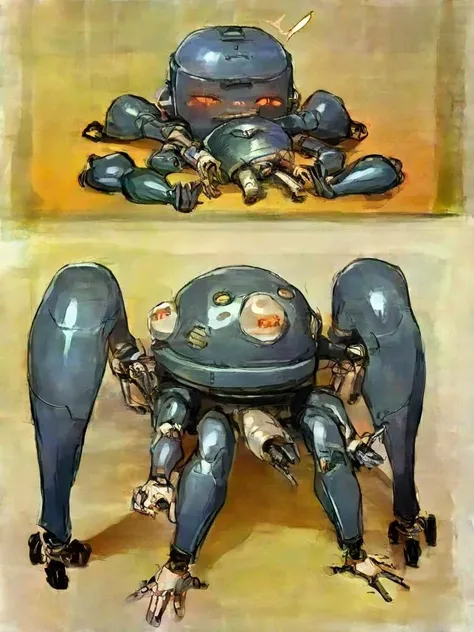 <lora:Tachikoma:0.8> Tachikoma, source_anime, source anime, score_9, score_8_up, score_7_up, score_6_up, score_5_up, score_4_up, anime style, 4legs, robot, 2arms, eyepod, blue colored robot,